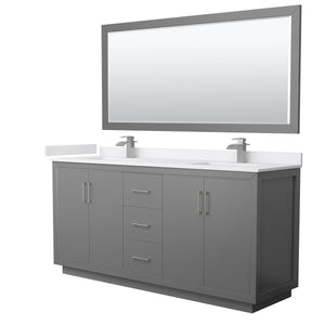 Icon 72 Inch Double Bathroom Vanity in Dark Gray White Cultured Marble Countertop Undermount Square Sinks Brushed Nickel Trim 70 Inch Mirror