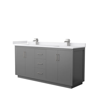 Icon 72 Inch Double Bathroom Vanity in Dark Gray White Cultured Marble Countertop Undermount Square Sinks Brushed Nickel Trim