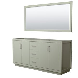 Icon 72 Inch Double Bathroom Vanity in Light Green No Countertop No Sink Brushed Nickel Trim 70 Inch Mirror