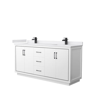 Icon 72 Inch Double Bathroom Vanity in White White Cultured Marble Countertop Undermount Square Sinks Matte Black Trim