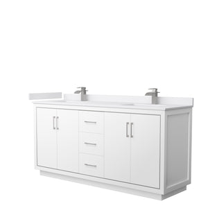 Icon 72 Inch Double Bathroom Vanity in White White Cultured Marble Countertop Undermount Square Sinks Brushed Nickel Trim