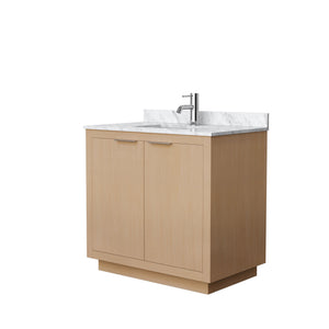 Maroni 36 Inch Single Bathroom Vanity in Light Straw White Carrara Marble Countertop Undermount Square Sink