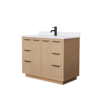 Maroni 42 Inch Single Bathroom Vanity in Light Straw White Cultured Marble Countertop Undermount Square Sink Matte Black Trim