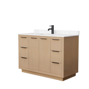 Maroni 48 Inch Single Bathroom Vanity in Light Straw Carrara Cultured Marble Countertop Undermount Square Sink Matte Black Trim
