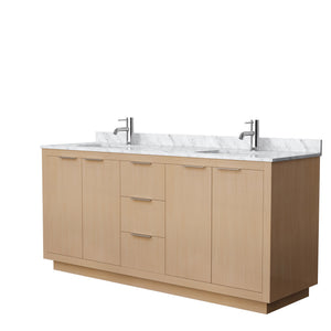 Maroni 72 Inch Double Bathroom Vanity in Light Straw White Carrara Marble Countertop Undermount Square Sinks