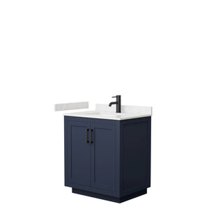 Miranda 30 Inch Single Bathroom Vanity in Dark Blue Carrara Cultured Marble Countertop Undermount Square Sink Matte Black Trim