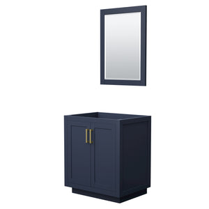 Miranda 30 Inch Single Bathroom Vanity in Dark Blue No Countertop No Sink Brushed Gold Trim 24 Inch Mirror