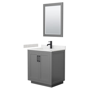 Miranda 30 Inch Single Bathroom Vanity in Dark Gray Carrara Cultured Marble Countertop Undermount Square Sink Matte Black Trim 24 Inch Mirror