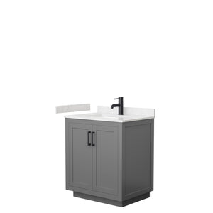 Miranda 30 Inch Single Bathroom Vanity in Dark Gray Carrara Cultured Marble Countertop Undermount Square Sink Matte Black Trim