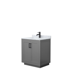Miranda 30 Inch Single Bathroom Vanity in Dark Gray White Carrara Marble Countertop Undermount Square Sink Matte Black Trim