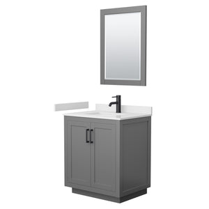 Miranda 30 Inch Single Bathroom Vanity in Dark Gray White Cultured Marble Countertop Undermount Square Sink Matte Black Trim 24 Inch Mirror