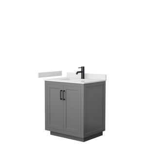 Miranda 30 Inch Single Bathroom Vanity in Dark Gray White Cultured Marble Countertop Undermount Square Sink Matte Black Trim