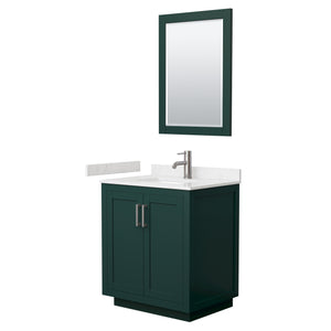 Miranda 30 Inch Single Bathroom Vanity in Green Carrara Cultured Marble Countertop Undermount Square Sink Brushed Nickel Trim 24 Inch Mirror