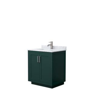 Miranda 30 Inch Single Bathroom Vanity in Green White Carrara Marble Countertop Undermount Square Sink Brushed Nickel Trim