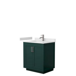 Miranda 30 Inch Single Bathroom Vanity in Green White Cultured Marble Countertop Undermount Square Sink Brushed Nickel Trim