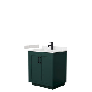 Miranda 30 Inch Single Bathroom Vanity in Green Carrara Cultured Marble Countertop Undermount Square Sink Matte Black Trim