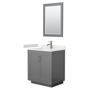 Miranda 30 Inch Single Bathroom Vanity in Dark Gray Carrara Cultured Marble Countertop Undermount Square Sink Brushed Nickel Trim 24 Inch Mirror