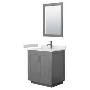 Miranda 30 Inch Single Bathroom Vanity in Dark Gray White Cultured Marble Countertop Undermount Square Sink Brushed Nickel Trim 24 Inch Mirror