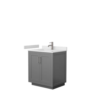 Miranda 30 Inch Single Bathroom Vanity in Dark Gray White Cultured Marble Countertop Undermount Square Sink Brushed Nickel Trim