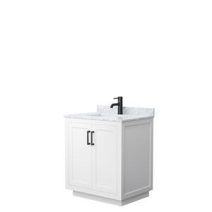 Miranda 30 Inch Single Bathroom Vanity in White White Carrara Marble Countertop Undermount Square Sink Matte Black Trim