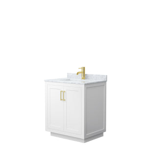 Miranda 30 Inch Single Bathroom Vanity in White White Carrara Marble Countertop Undermount Square Sink Brushed Gold Trim