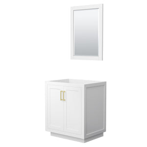 Miranda 30 Inch Single Bathroom Vanity in White No Countertop No Sink Brushed Gold Trim 24 Inch Mirror
