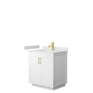 Miranda 30 Inch Single Bathroom Vanity in White White Cultured Marble Countertop Undermount Square Sink Brushed Gold Trim