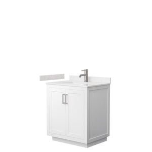 Miranda 30 Inch Single Bathroom Vanity in White Carrara Cultured Marble Countertop Undermount Square Sink Brushed Nickel Trim