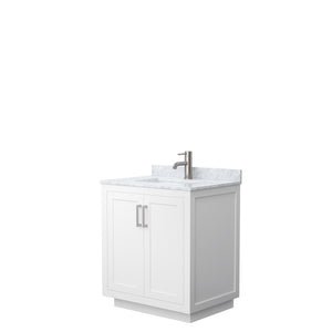 Miranda 30 Inch Single Bathroom Vanity in White White Carrara Marble Countertop Undermount Square Sink Brushed Nickel Trim