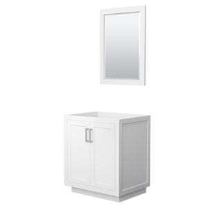 Miranda 30 Inch Single Bathroom Vanity in White No Countertop No Sink Brushed Nickel Trim 24 Inch Mirror
