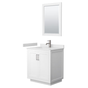 Miranda 30 Inch Single Bathroom Vanity in White White Cultured Marble Countertop Undermount Square Sink Brushed Nickel Trim 24 Inch Mirror