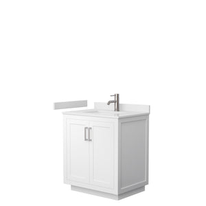 Miranda 30 Inch Single Bathroom Vanity in White White Cultured Marble Countertop Undermount Square Sink Brushed Nickel Trim