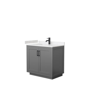 Miranda 36 Inch Single Bathroom Vanity in Dark Gray Carrara Cultured Marble Countertop Undermount Square Sink Matte Black Trim