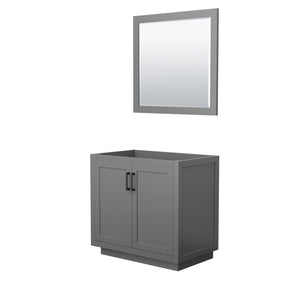 Miranda 36 Inch Single Bathroom Vanity in Dark Gray No Countertop No Sink Matte Black Trim 34 Inch Mirror