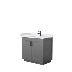Miranda 36 Inch Single Bathroom Vanity in Dark Gray White Cultured Marble Countertop Undermount Square Sink Matte Black Trim