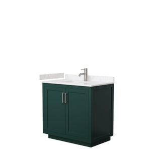 Miranda 36 Inch Single Bathroom Vanity in Green Carrara Cultured Marble Countertop Undermount Square Sink Brushed Nickel Trim