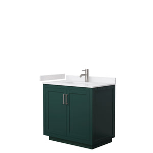 Miranda 36 Inch Single Bathroom Vanity in Green White Cultured Marble Countertop Undermount Square Sink Brushed Nickel Trim
