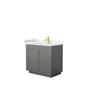 Miranda 36 Inch Single Bathroom Vanity in Dark Gray Carrara Cultured Marble Countertop Undermount Square Sink Brushed Gold Trim