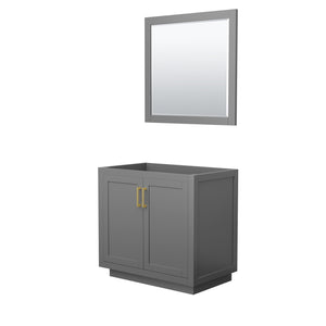 Miranda 36 Inch Single Bathroom Vanity in Dark Gray No Countertop No Sink Brushed Gold Trim 34 Inch Mirror