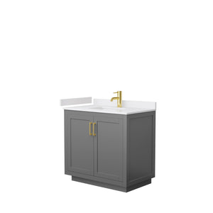 Miranda 36 Inch Single Bathroom Vanity in Dark Gray White Cultured Marble Countertop Undermount Square Sink Brushed Gold Trim