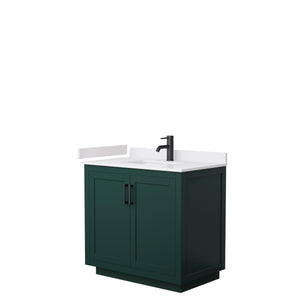 Miranda 36 Inch Single Bathroom Vanity in Green White Cultured Marble Countertop Undermount Square Sink Matte Black Trim