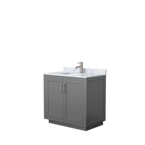 Miranda 36 Inch Single Bathroom Vanity in Dark Gray White Carrara Marble Countertop Undermount Square Sink Brushed Nickel Trim