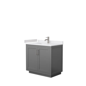 Miranda 36 Inch Single Bathroom Vanity in Dark Gray White Cultured Marble Countertop Undermount Square Sink Brushed Nickel Trim