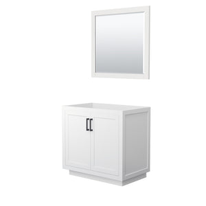Miranda 36 Inch Single Bathroom Vanity in White No Countertop No Sink Matte Black Trim 34 Inch Mirror
