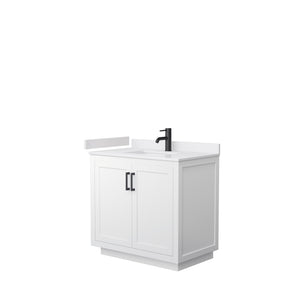Miranda 36 Inch Single Bathroom Vanity in White White Cultured Marble Countertop Undermount Square Sink Matte Black Trim