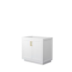 Miranda 36 Inch Single Bathroom Vanity in White No Countertop No Sink Brushed Gold Trim