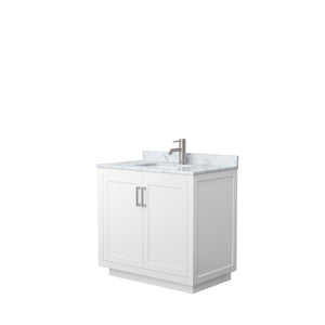 Miranda 36 Inch Single Bathroom Vanity in White White Carrara Marble Countertop Undermount Square Sink Brushed Nickel Trim