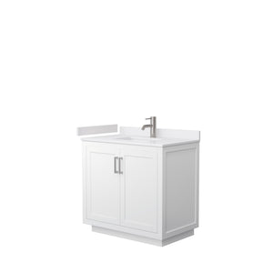 Miranda 36 Inch Single Bathroom Vanity in White White Cultured Marble Countertop Undermount Square Sink Brushed Nickel Trim