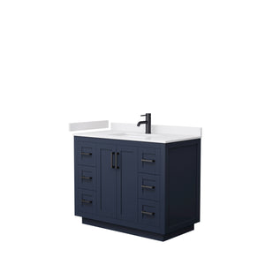Miranda 42 Inch Single Bathroom Vanity in Dark Blue White Cultured Marble Countertop Undermount Square Sink Matte Black Trim