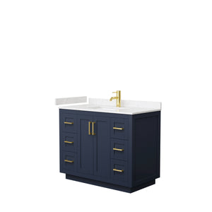 Miranda 42 Inch Single Bathroom Vanity in Dark Blue Carrara Cultured Marble Countertop Undermount Square Sink Brushed Gold Trim